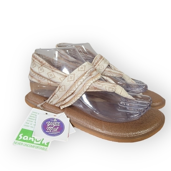 NEW Sanuk Yoga Sling 2 Tan Cream Comfy Sandals Fabric Yoga Mat Size 6 - Picture 17 of 17